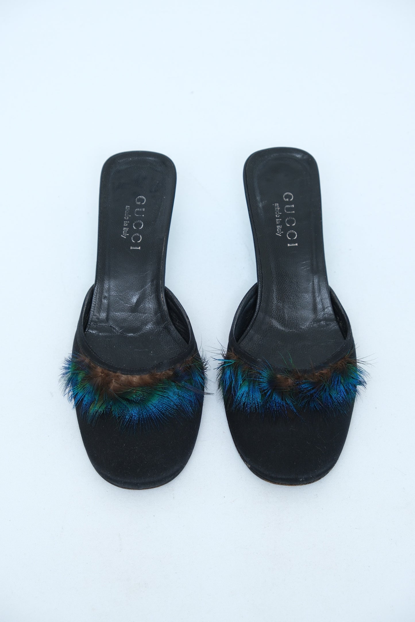 GUCCI SS 1999 BLACK FEATHER MULE HEELS