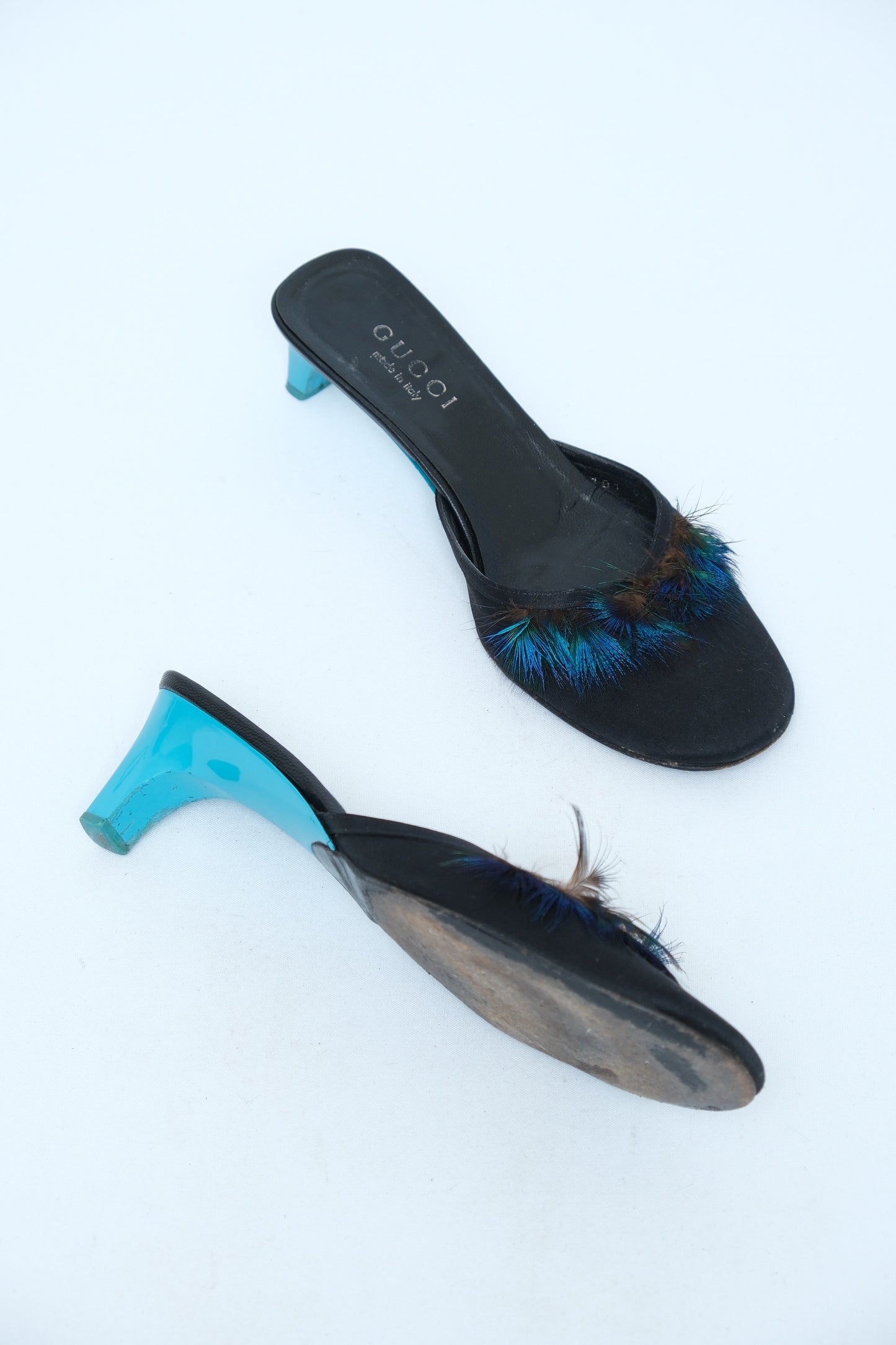 GUCCI SS 1999 BLACK FEATHER MULE HEELS