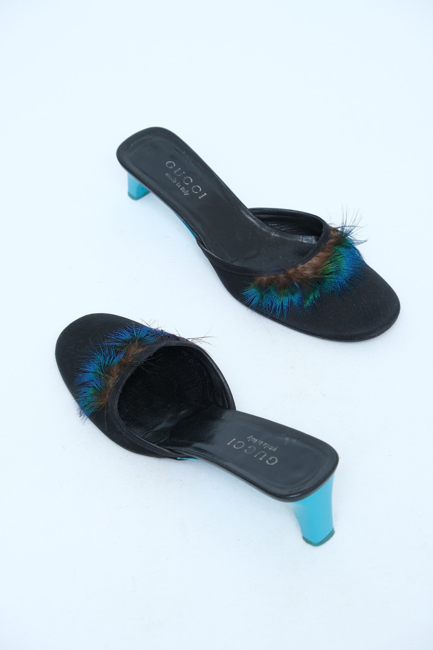 GUCCI SS 1999 BLACK FEATHER MULE HEELS