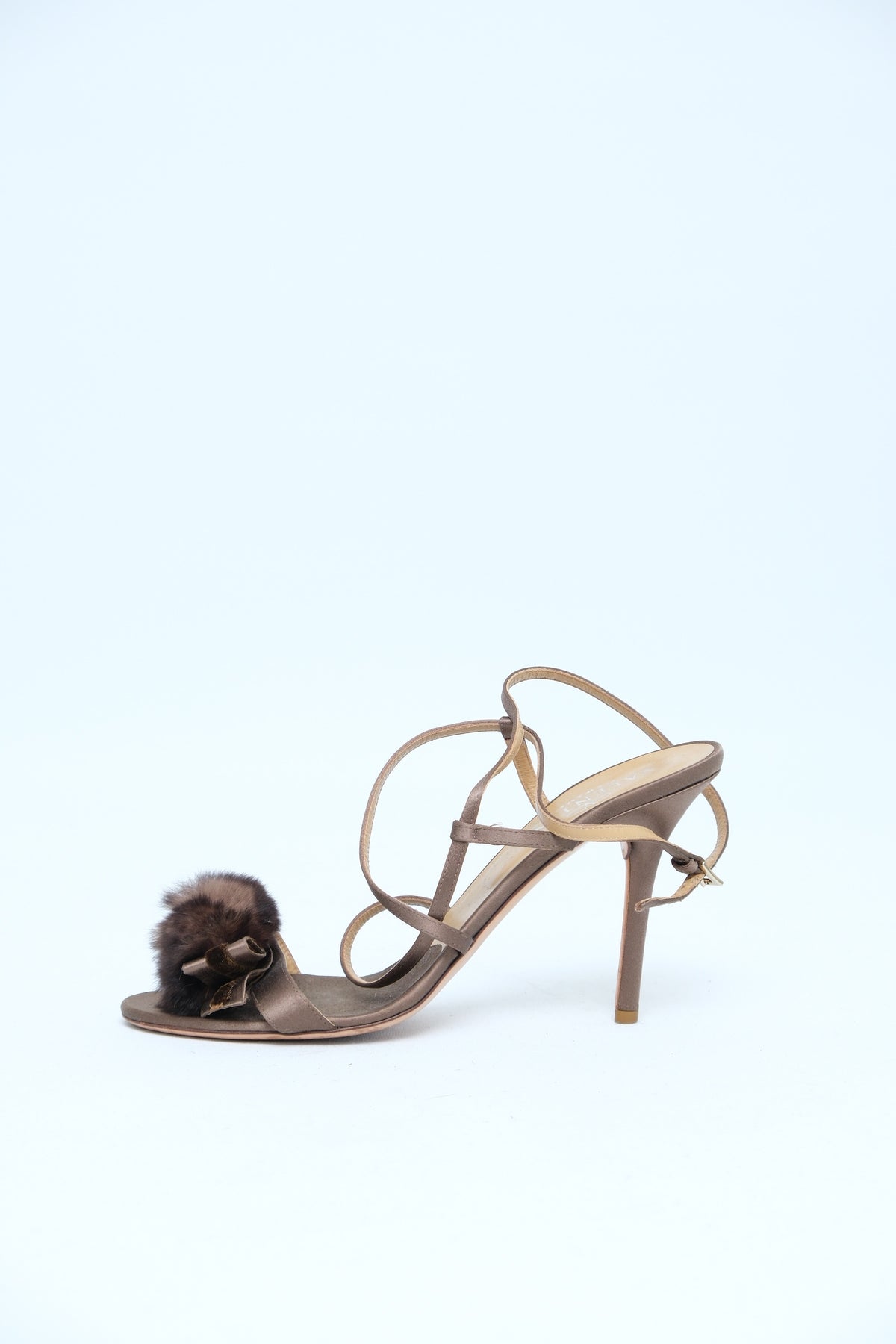 VALENTINO GARAVANI BROWN SATIN ANKLE-STRAP SANDALS