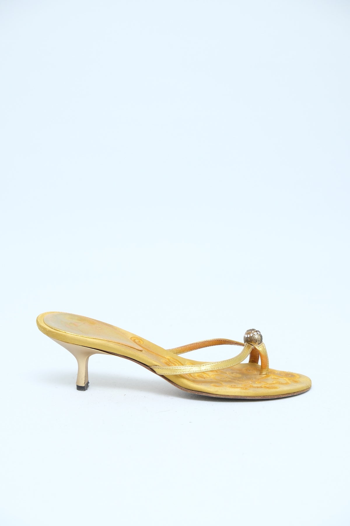 GIUSEPPE ZANOTTI GOLD SATIN OWL MULE HEELS