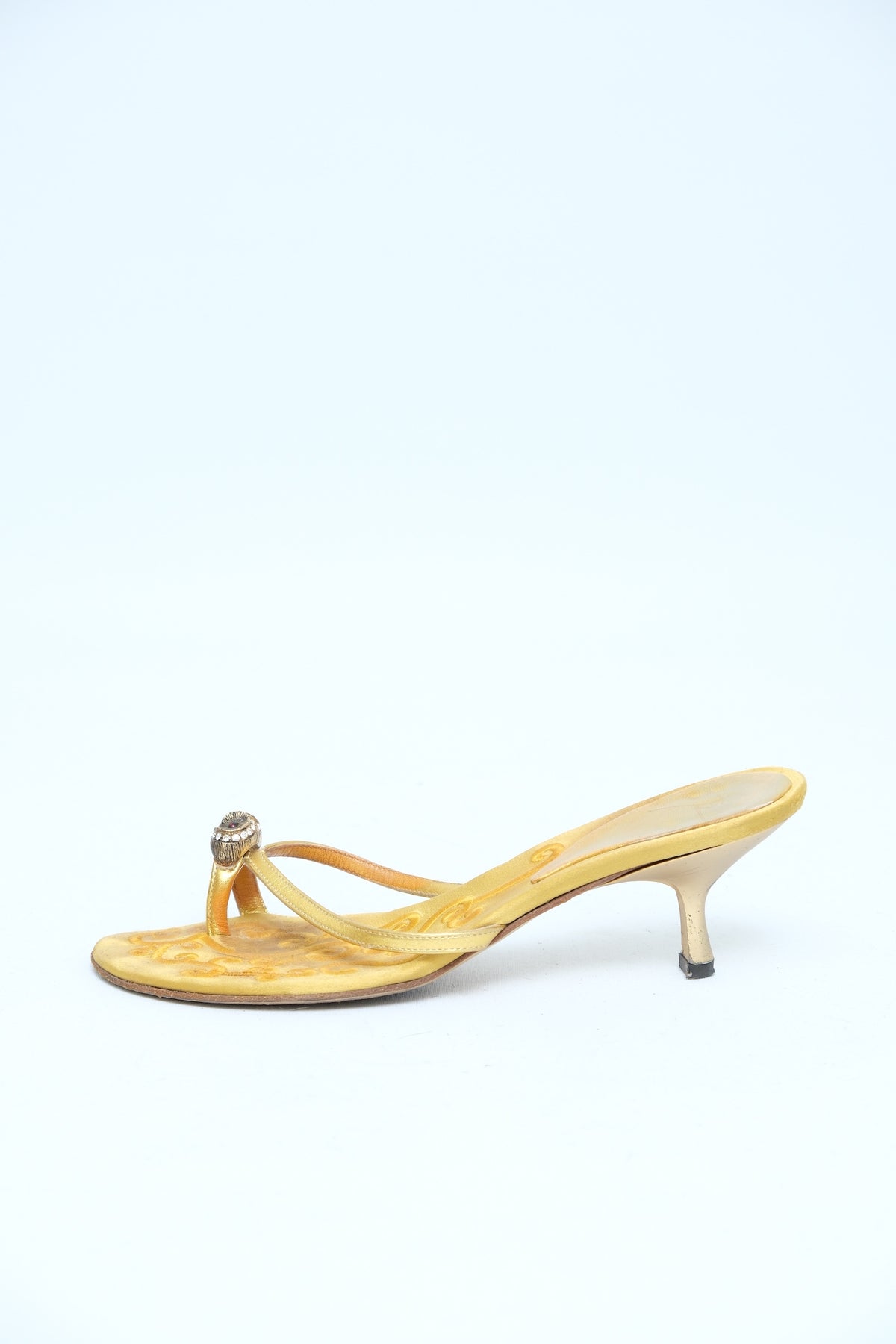 GIUSEPPE ZANOTTI GOLD SATIN OWL MULE HEELS