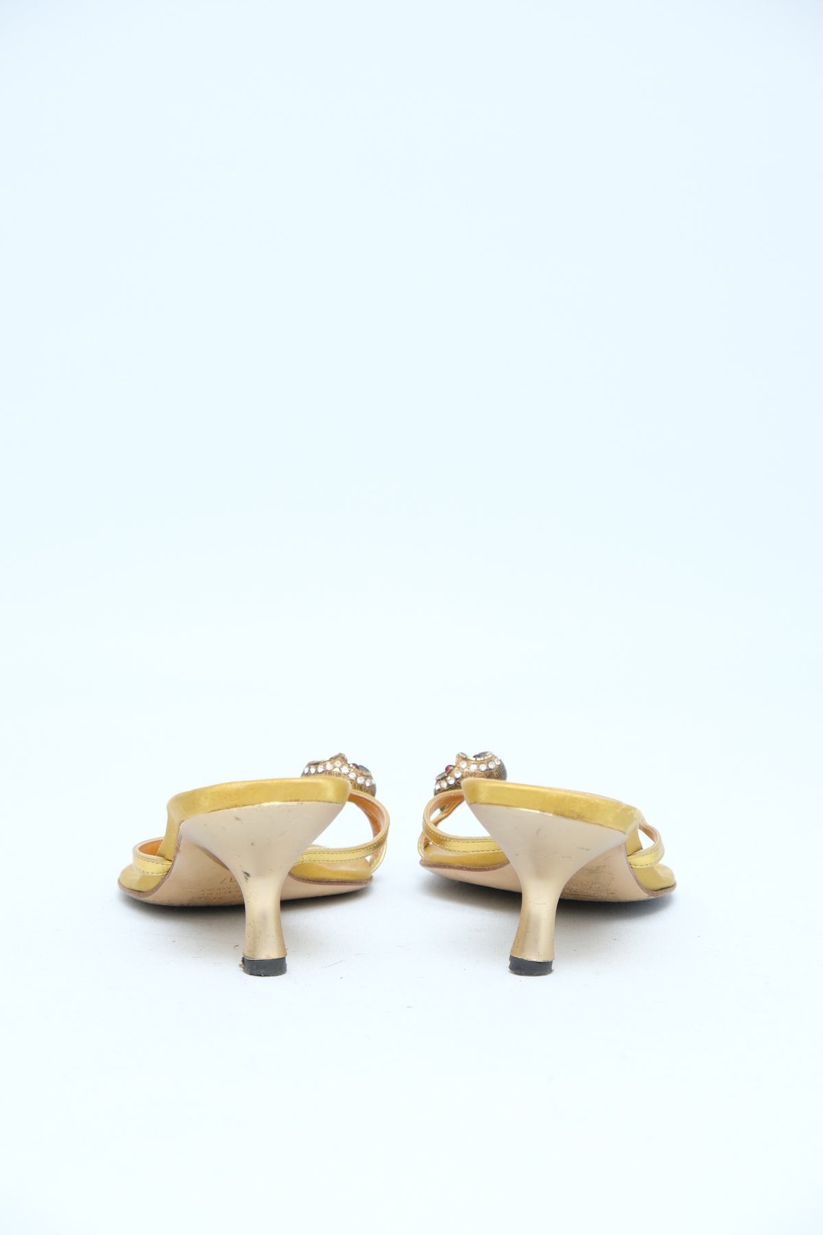 GIUSEPPE ZANOTTI GOLD SATIN OWL MULE HEELS