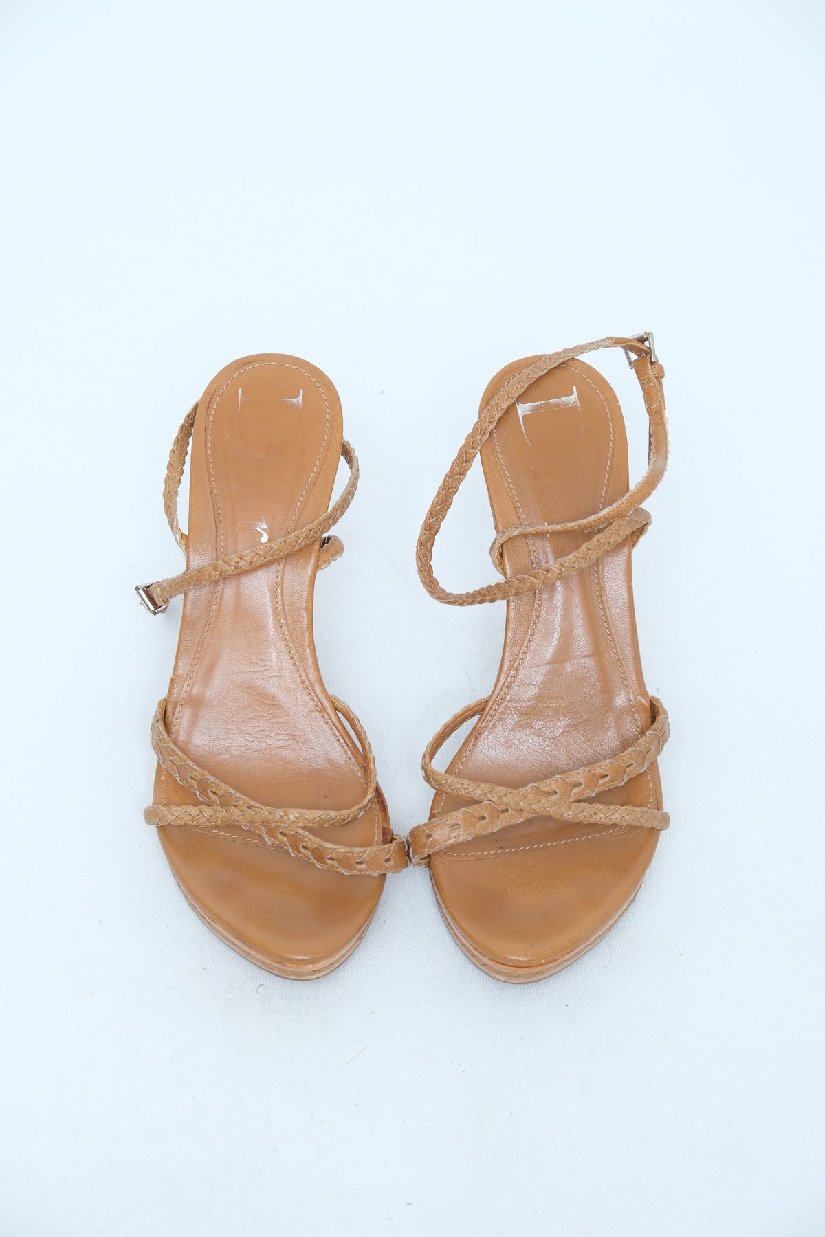 DIOR TAN BRAIDED PLATFORM SANDALS