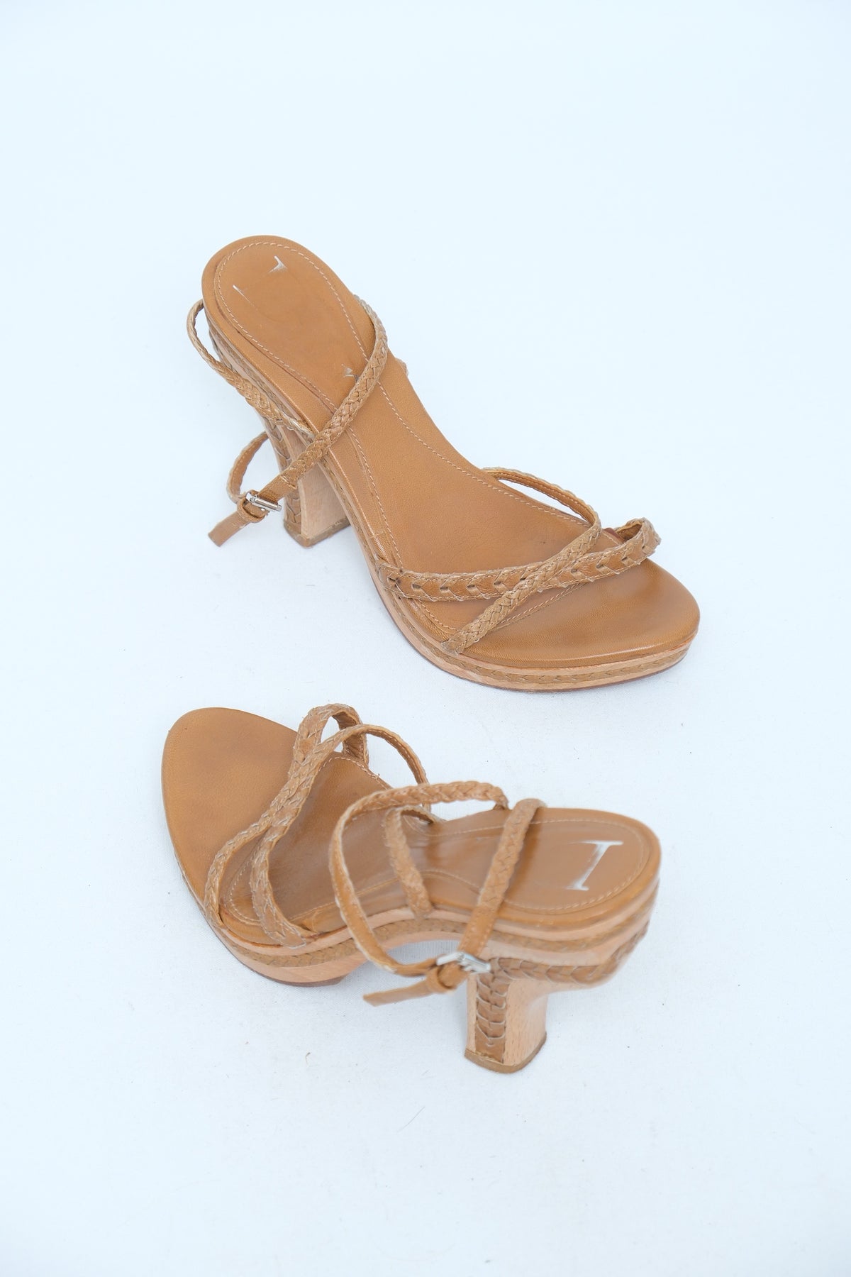 DIOR TAN BRAIDED PLATFORM SANDALS