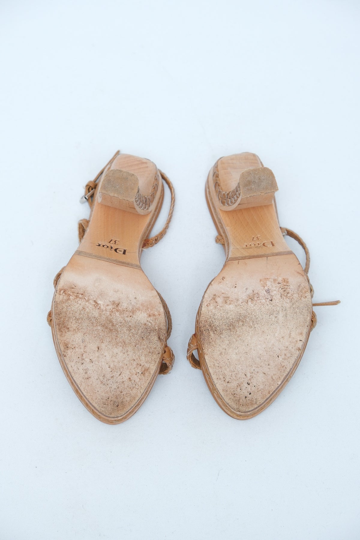 DIOR TAN BRAIDED PLATFORM SANDALS