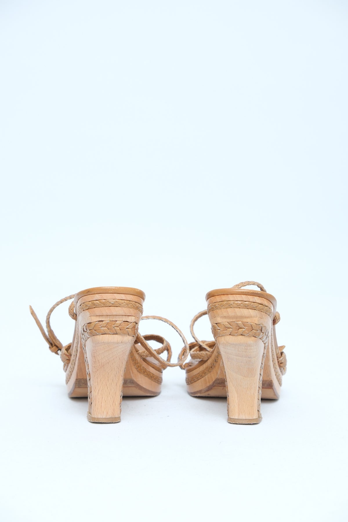 DIOR TAN BRAIDED PLATFORM SANDALS