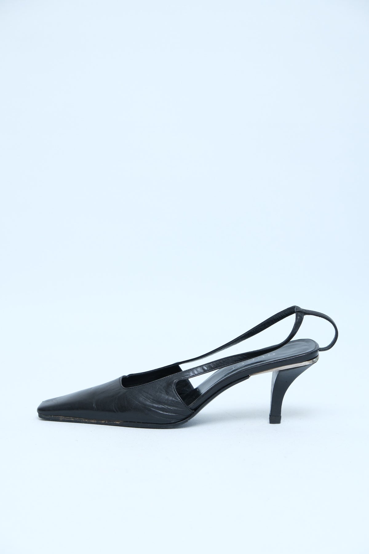 GUCCI SS 1998 BLACK LEATHER SLINGBACK HEELS
