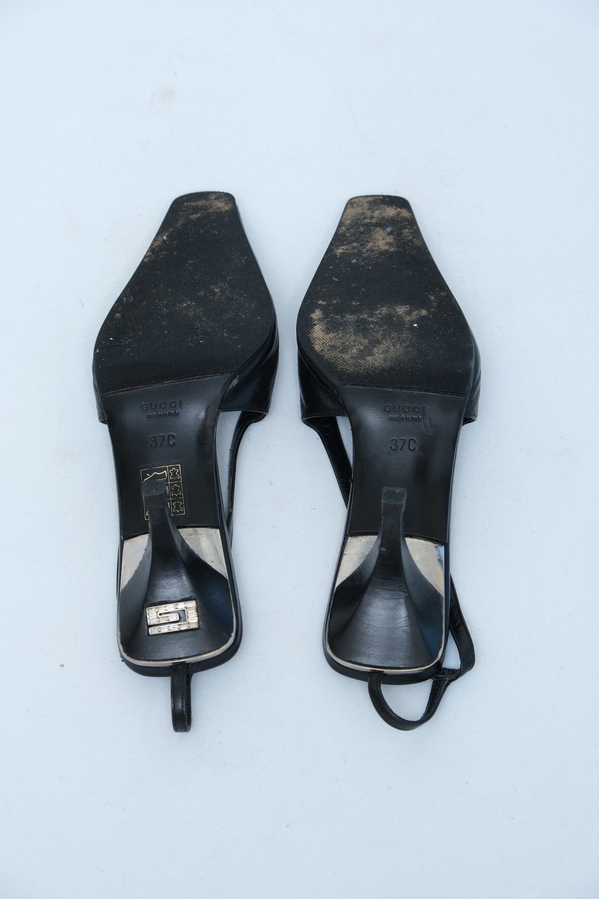 GUCCI SS 1998 BLACK LEATHER SLINGBACK HEELS