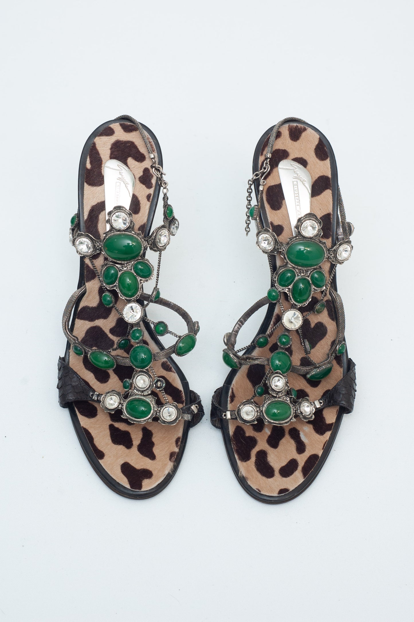 GIUSEPPE ZANOTTI PONYSKIN STONE HEELS
