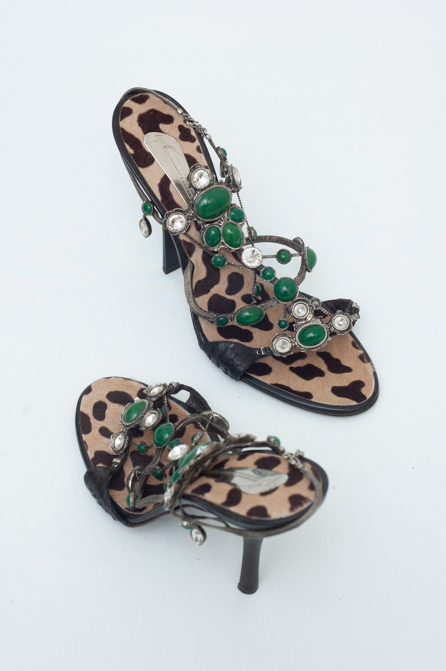 GIUSEPPE ZANOTTI PONYSKIN STONE HEELS