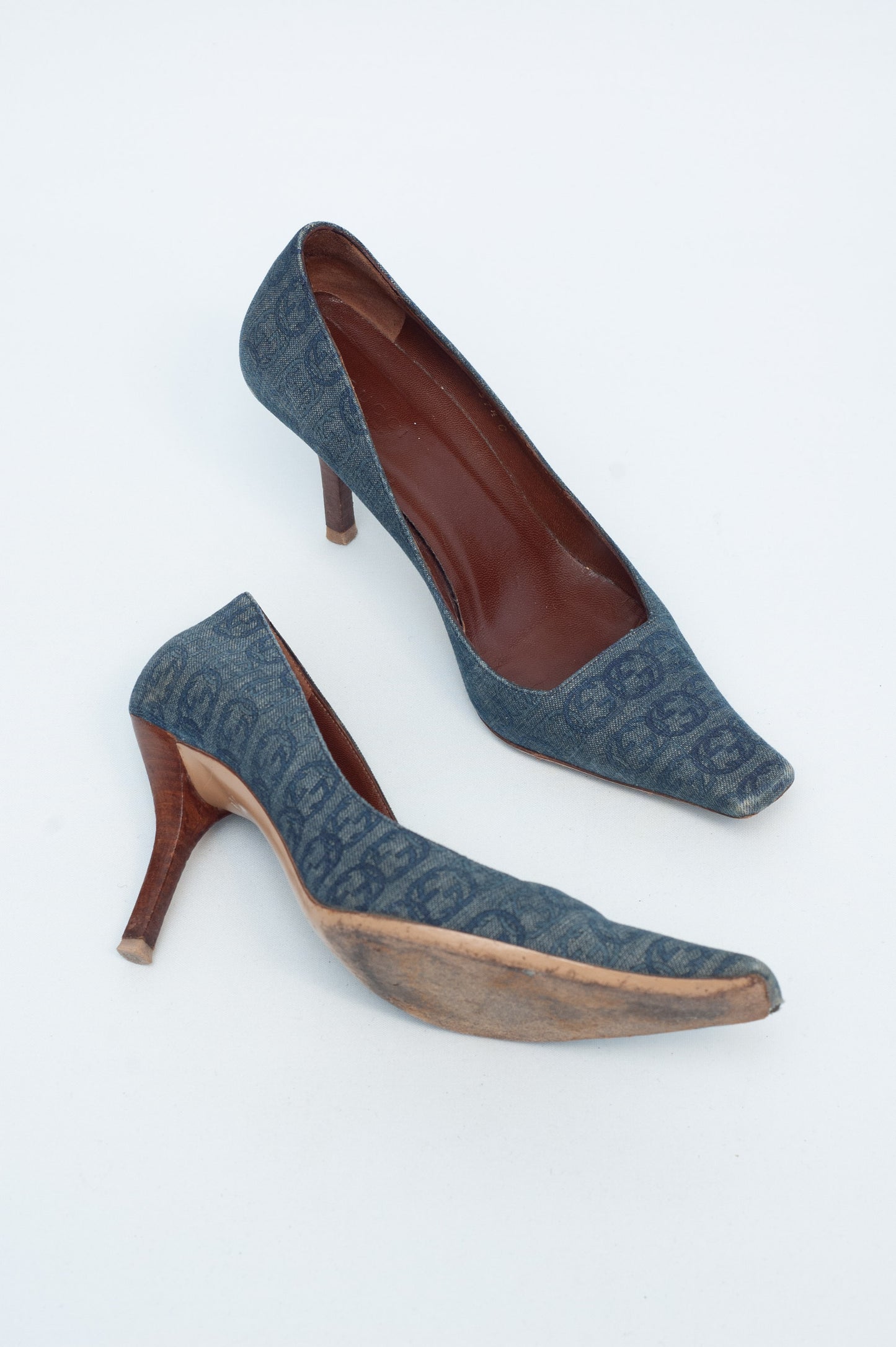 GUCCI DENIM MONOGRAM HEELS