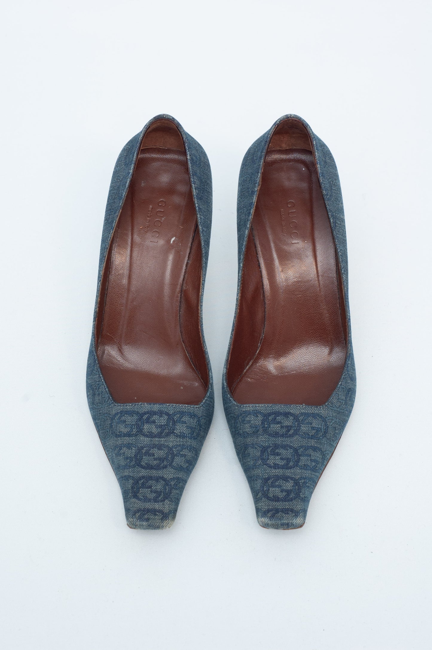 GUCCI DENIM MONOGRAM HEELS