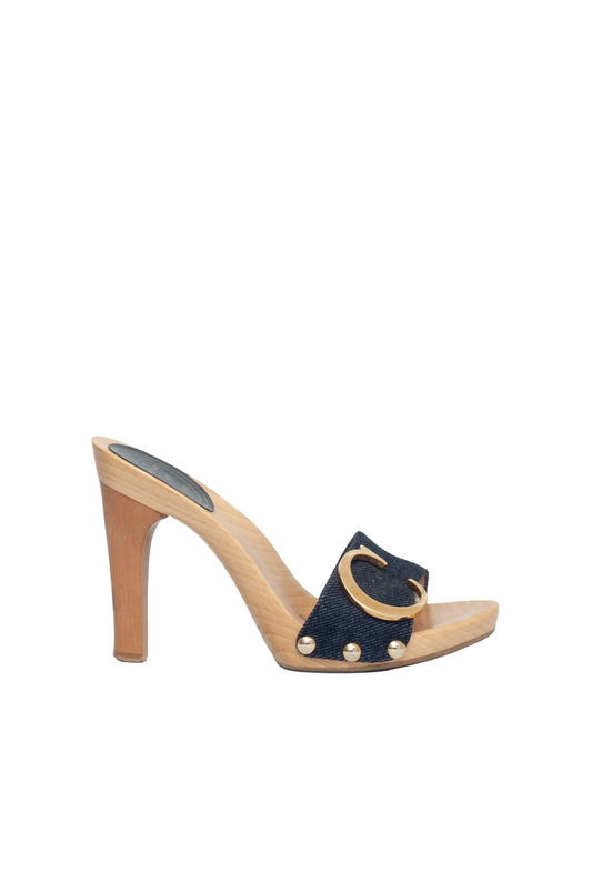 DIOR DENIM WOODEN CLOMPS