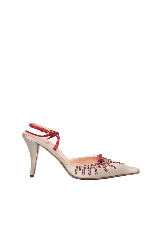 PRADA SILK BEADED HEELS