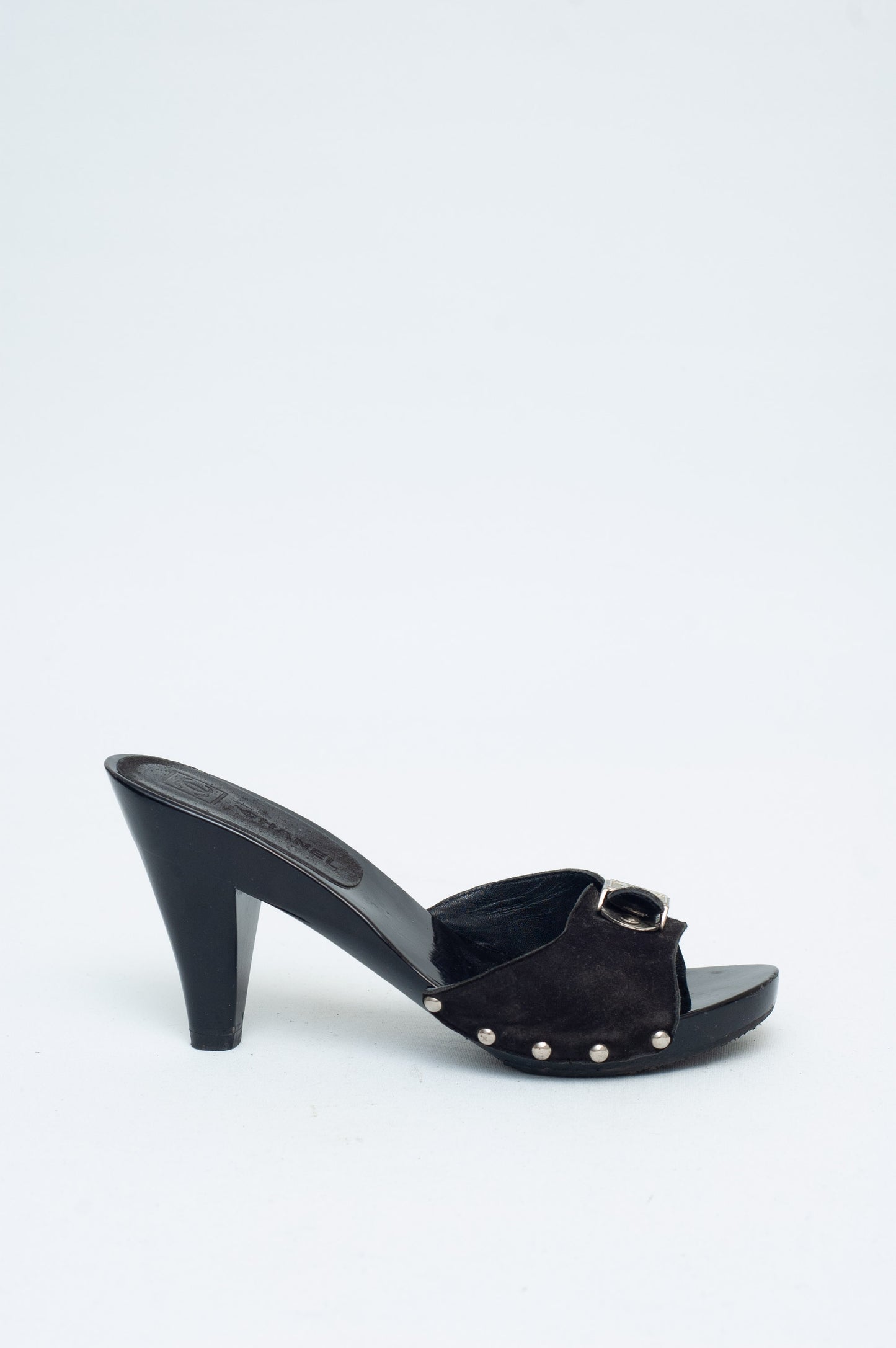 CHANEL BLACK SUEDE CLOMPS