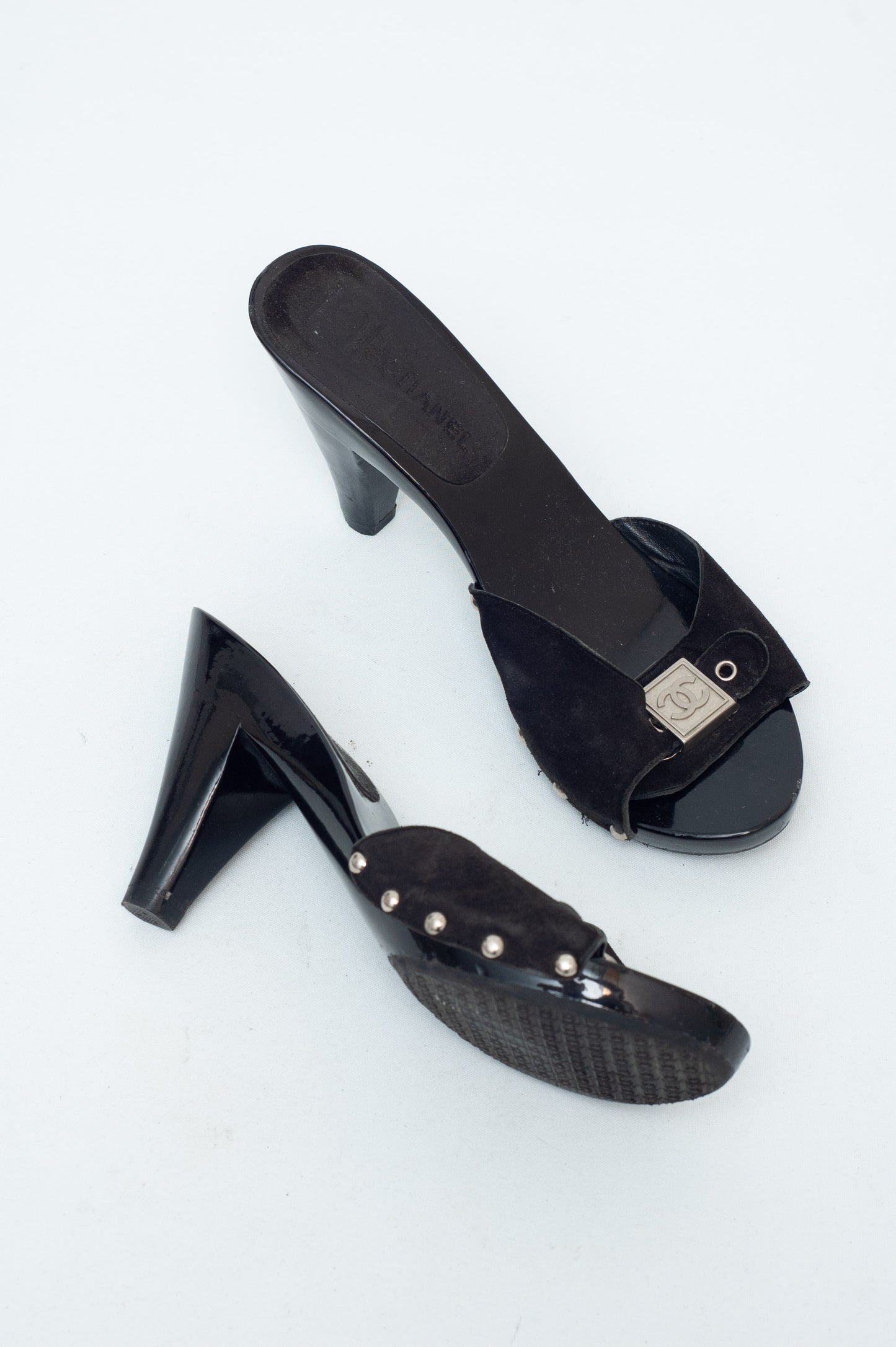 CHANEL BLACK SUEDE CLOMPS