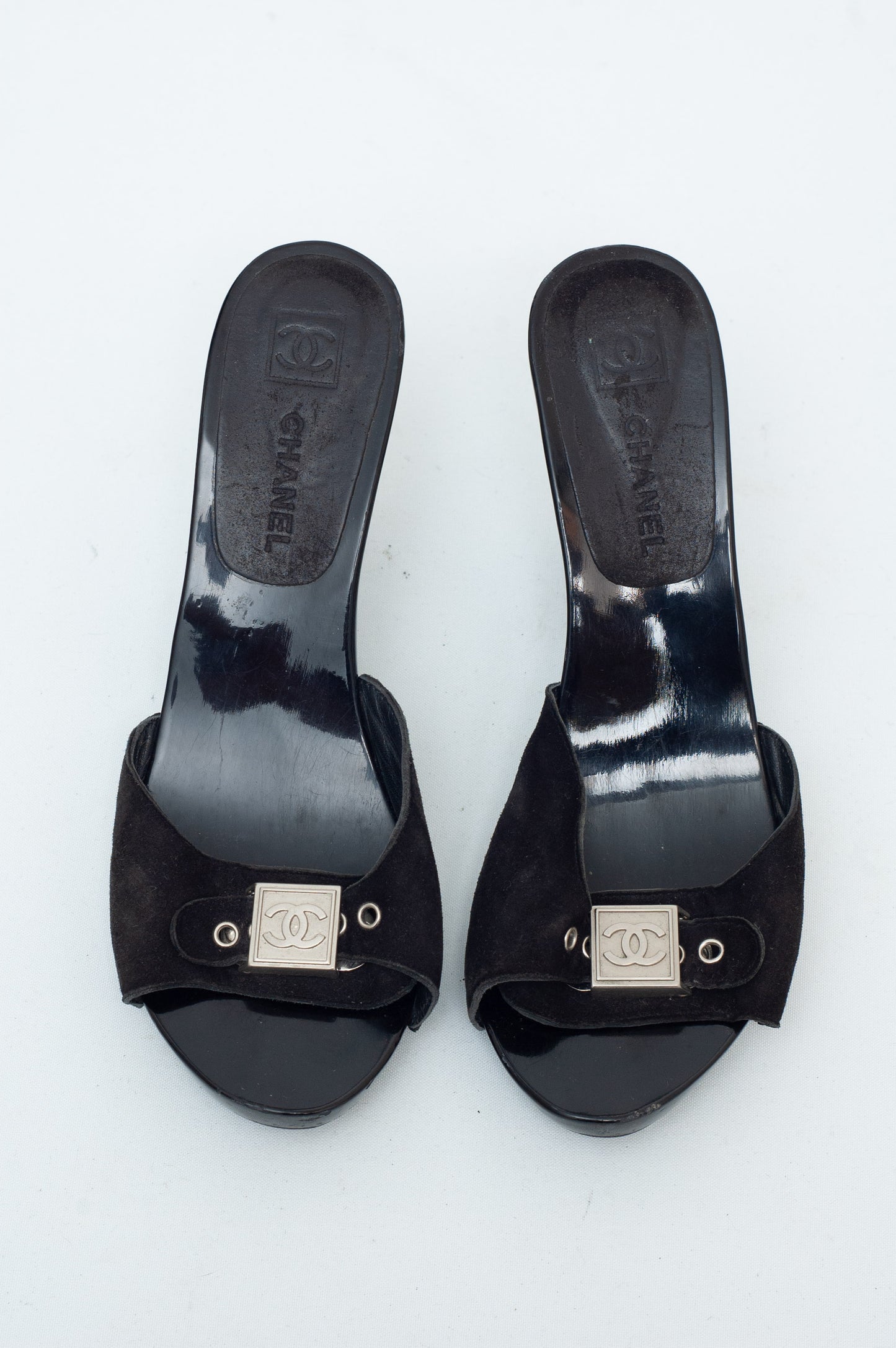 CHANEL BLACK SUEDE CLOMPS