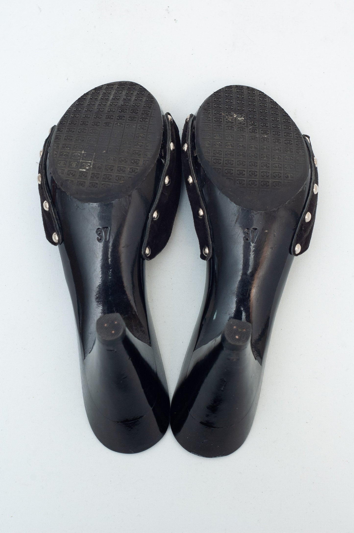 CHANEL BLACK SUEDE CLOMPS