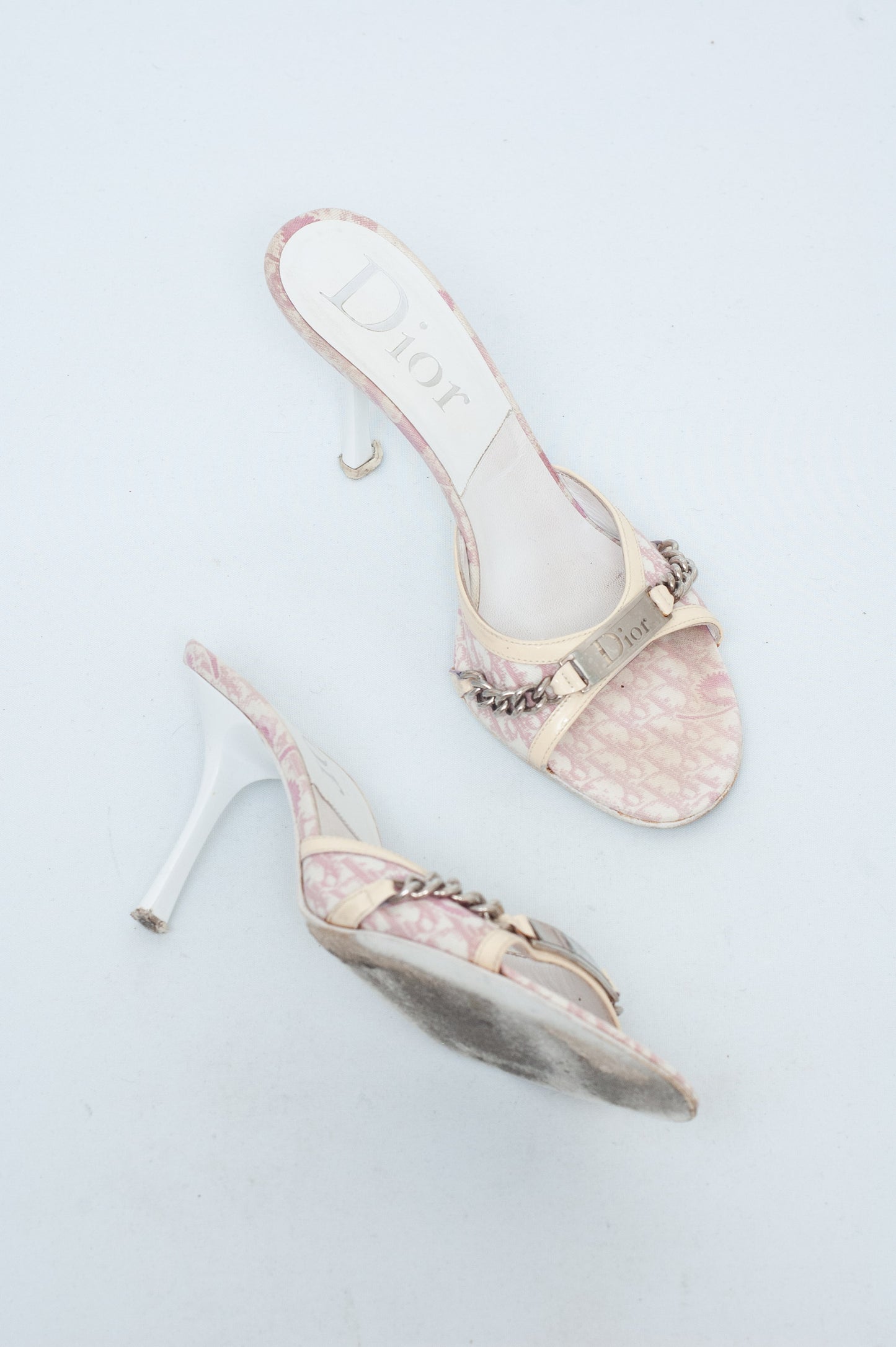 DIOR SS 2004 PINK MONOGRAM HEELS