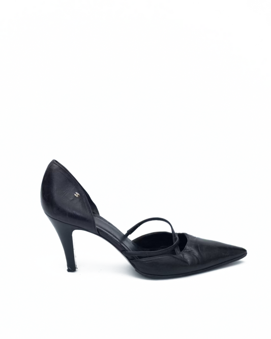 CHANEL BLACK LEATHER DECOLLETE