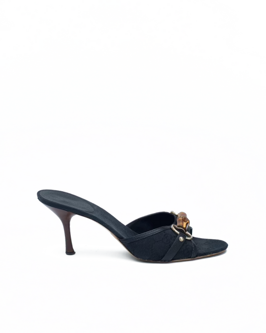 GUCCI BLACK MONOGRAM HORSEBIT MULES