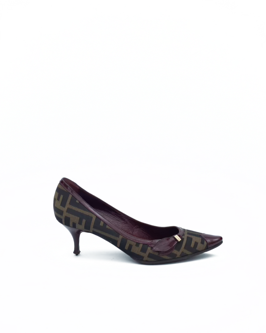 FENDI MONOGRAM BORDEAUX KITTEN HEELS