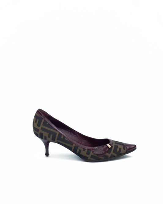 FENDI MONOGRAM BORDEAUX KITTEN HEELS