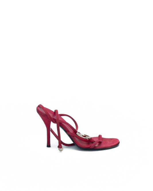 GUCCI RED SUEDE LOGO SANDALS