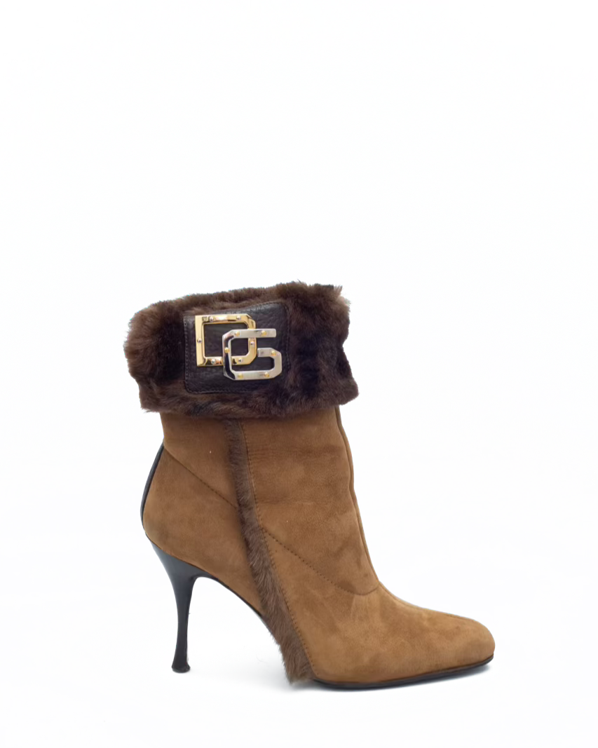 DOLCE & GABBANA BROWN FUR BOOTS