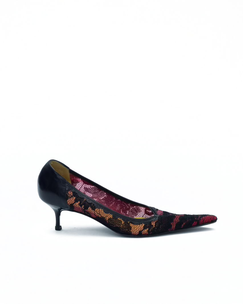 ZANOTTI BLACK LACE KITTEN HEELS