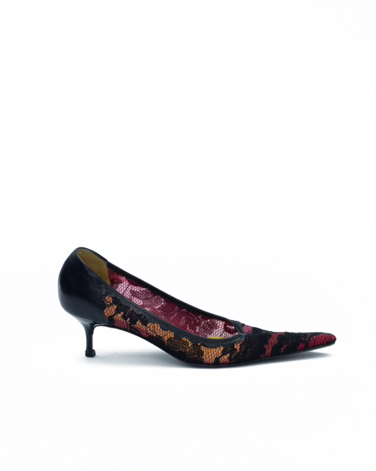 ZANOTTI BLACK LACE KITTEN HEELS